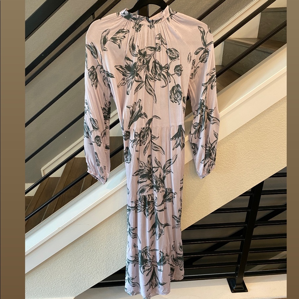 Lavender mock neck dress with floral design